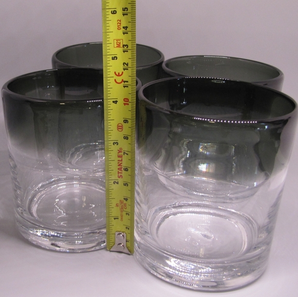Glass Set of 4 Black & Gray Ombre Low Ball Hand Blown Hand Made 16oz NWOT - Picture 4 of 14